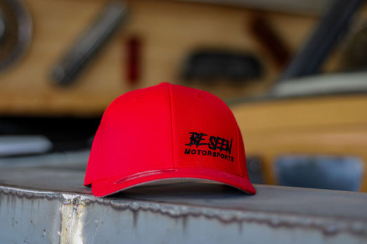 Be Seen Motorsports FITTED Black Logo Red Hat