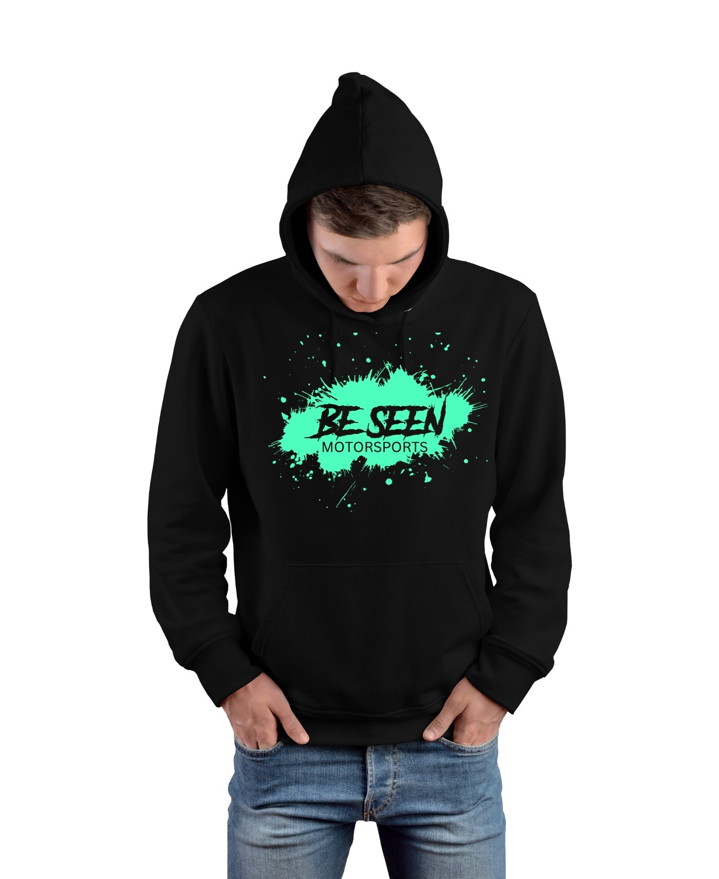 Be Seen Motorsports Mint Green Splatter Design Hoodie