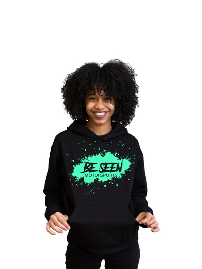 Be Seen Motorsports Mint Green Splatter Design Hoodie